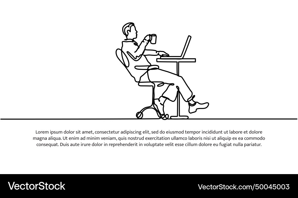 Continuous line design of a man working while Continuous line design of a man working while Vector Image