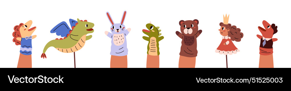Handle or fingers puppets cartoon set Royalty Free Vector
