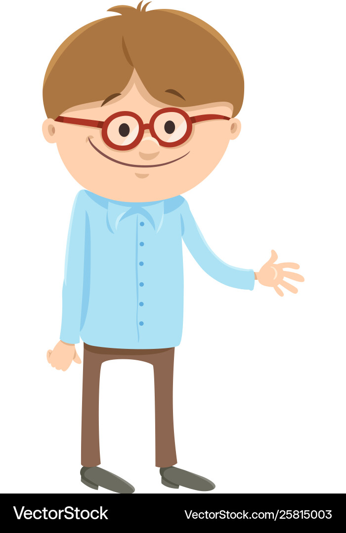 Happy boy cartoon character with glasses Vector Image