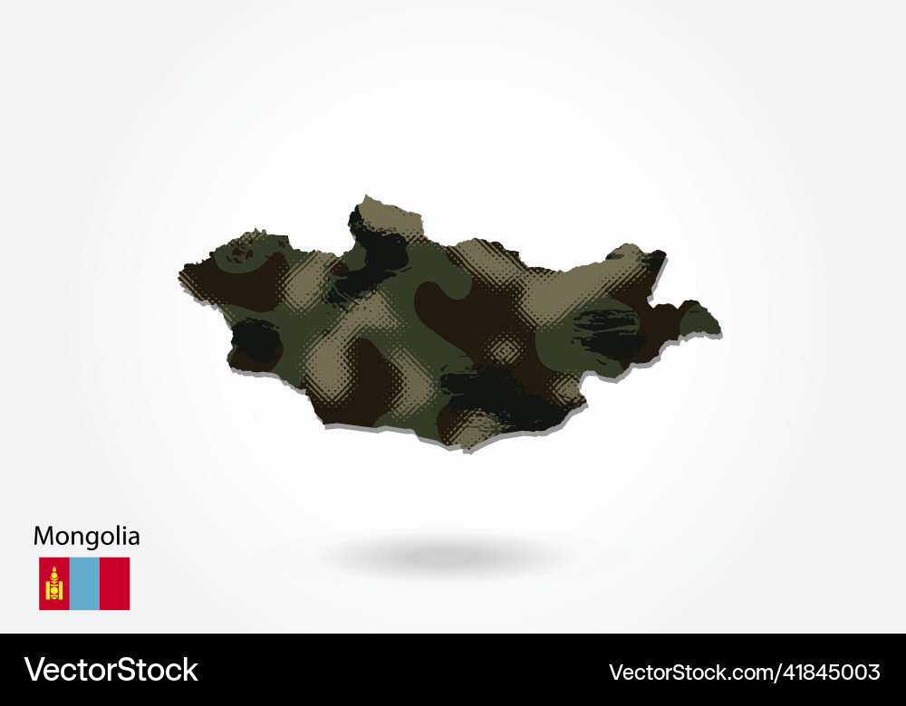 Mongolia map with camouflage pattern forest Mongolia map with camouflage pattern forest vector image