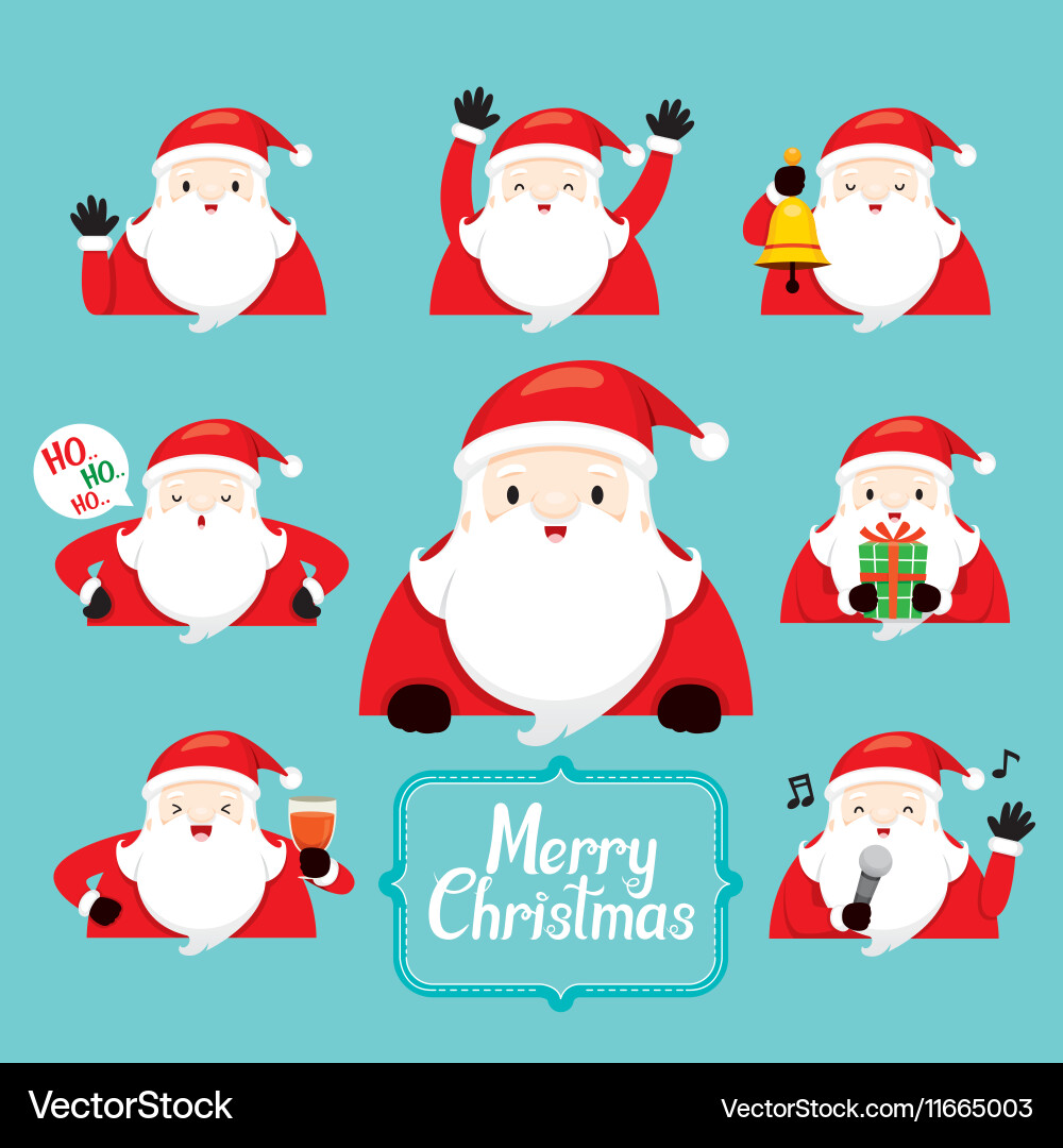 Santa character with different actions set vector image