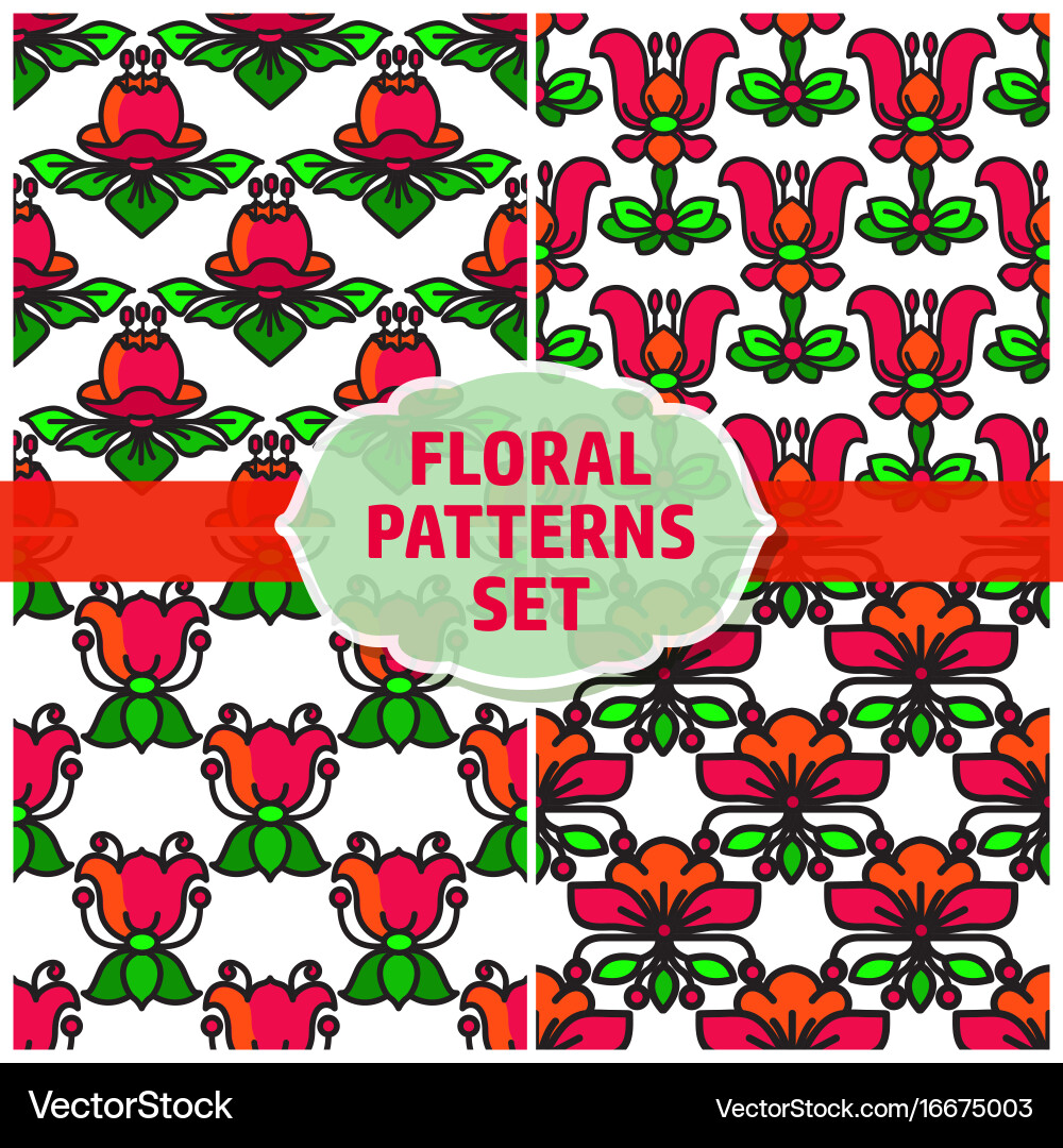 Seamless patterns set with flowers Vector Image