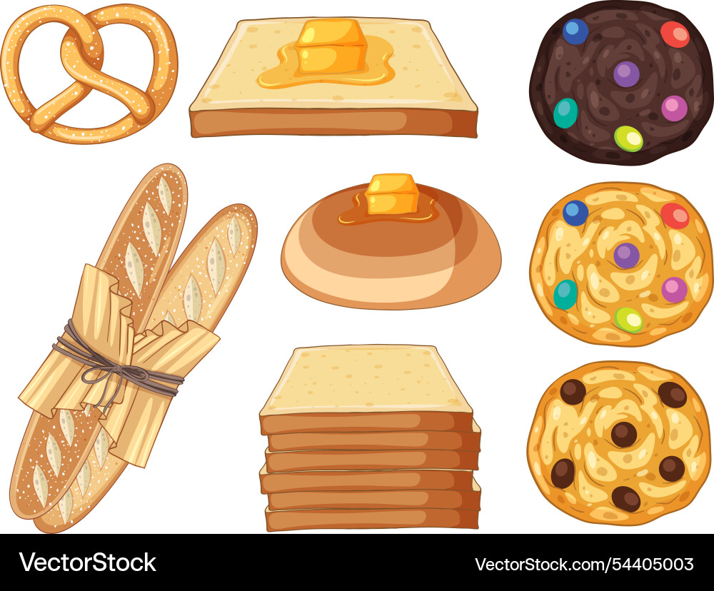 Various breads and cookies with butter Various breads and cookies with butter vector image