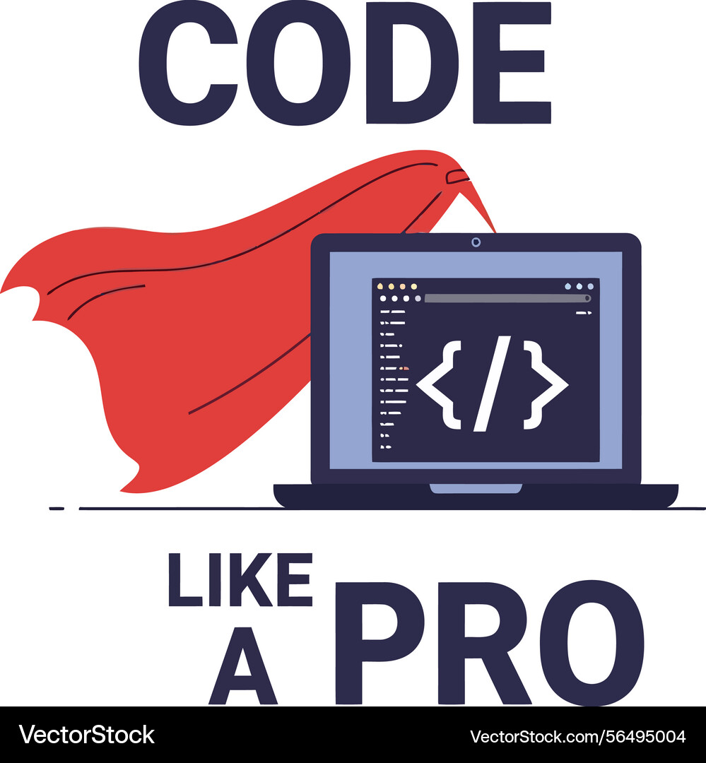Code like a pro programming laptop with red cape Code like a pro programming laptop with red cape vector image