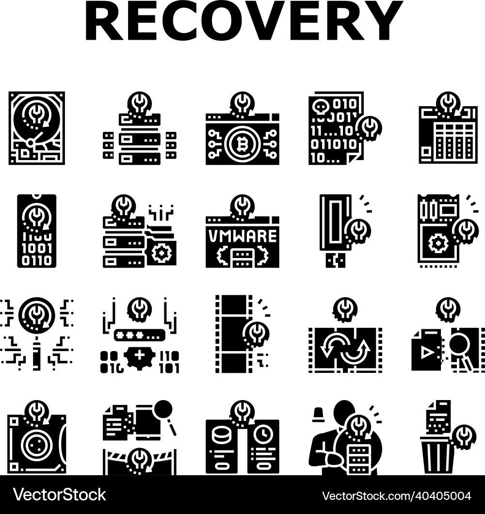 Data recovery computer processing icons set Vector Image