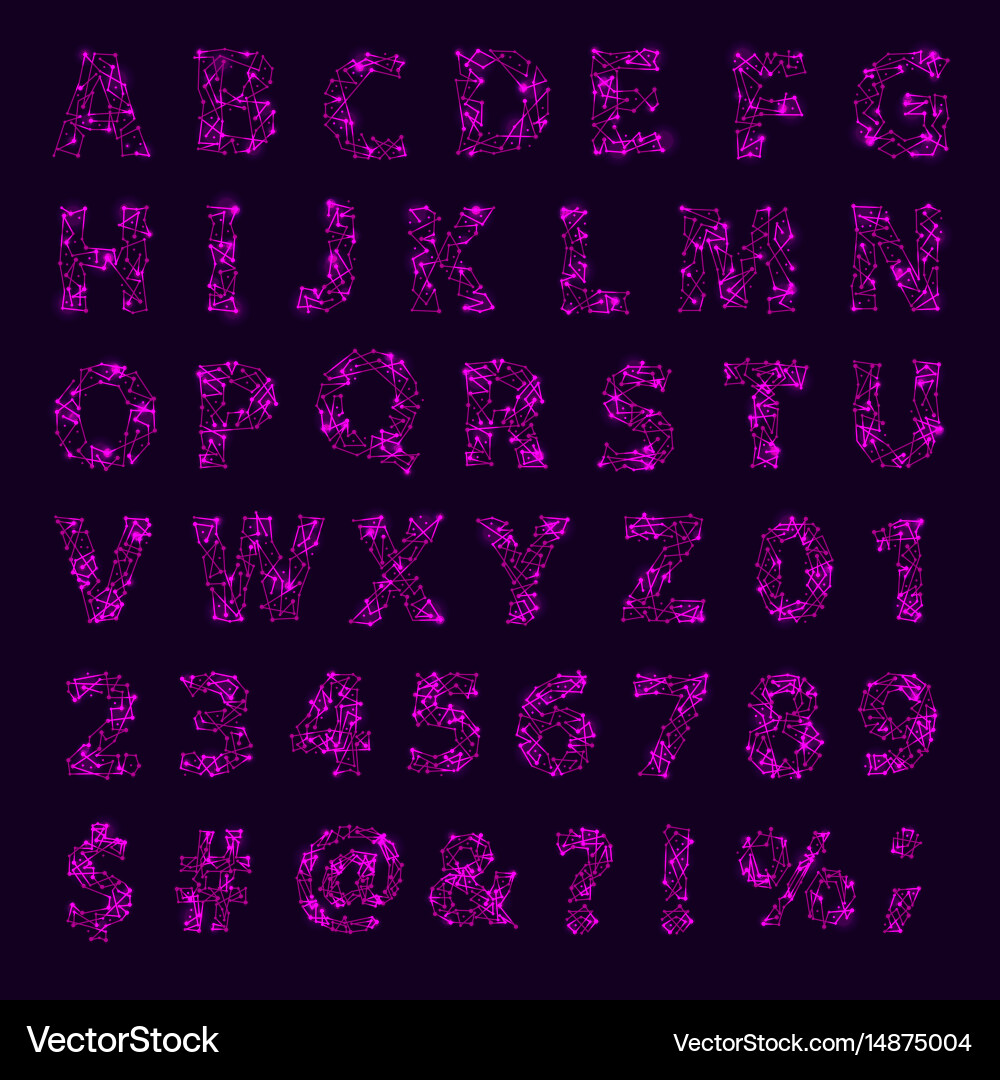 Font space alphabet typeface script star Vector Image