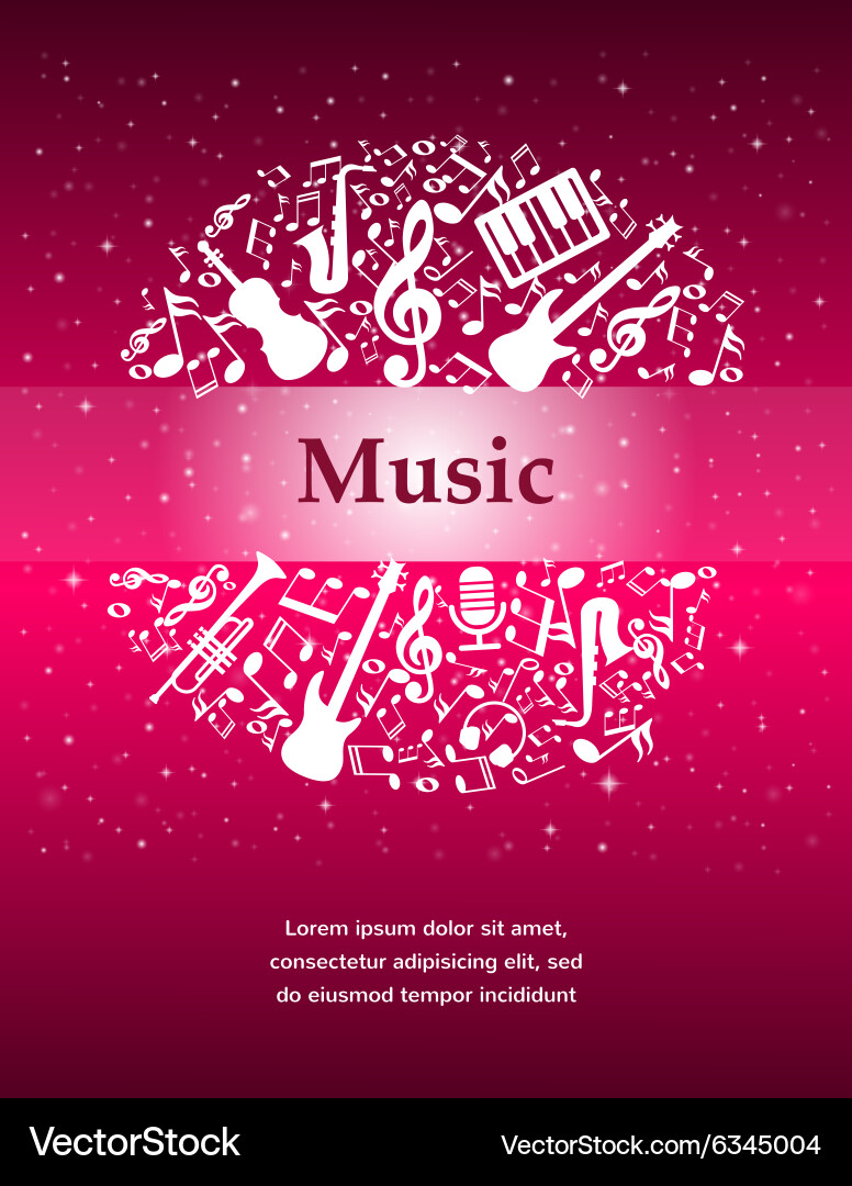 Glowing background with musical notes instruments vector image