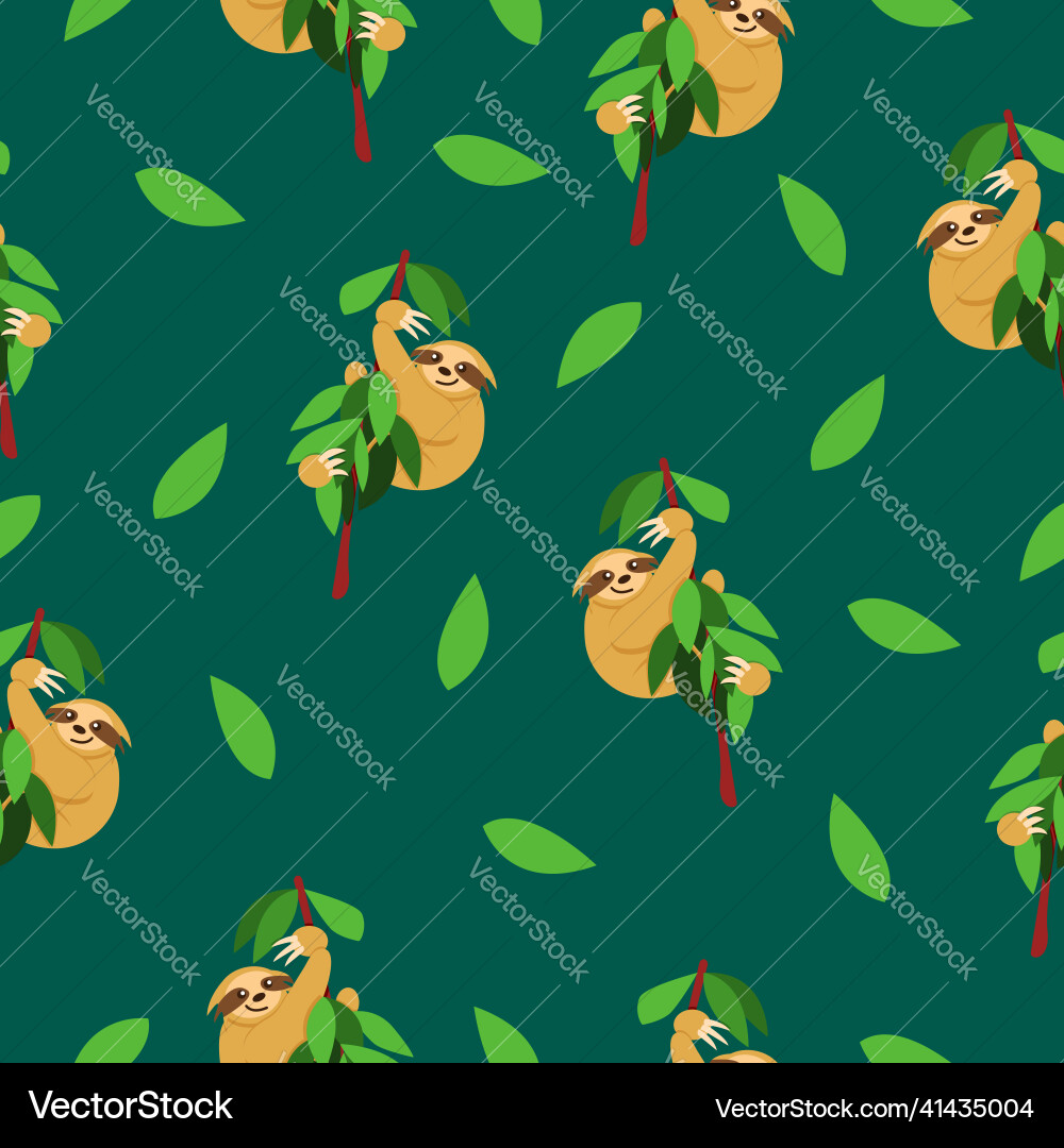 Seamless pattern of sloths hanging on tree branch Seamless pattern of sloths hanging on tree branch vector image