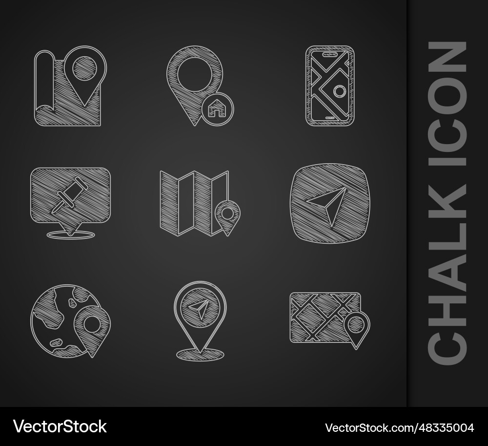 Set folded map with location marker pin gps Set folded map with location marker pin gps Vector Image