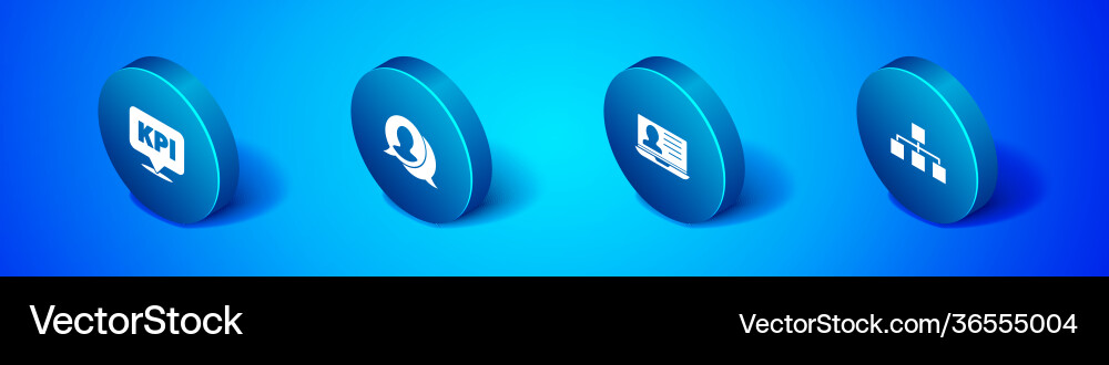 Set isometric key performance indicator laptop vector image