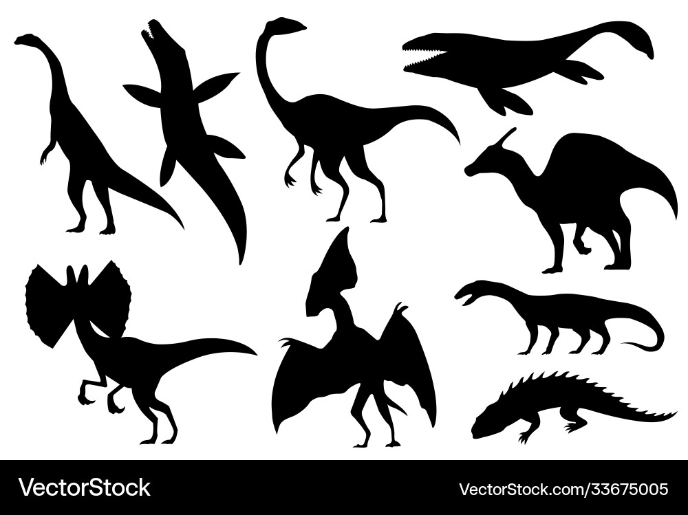 Dinosaur silhouettes set dino monsters icons Dinosaur silhouettes set dino monsters icons vector image