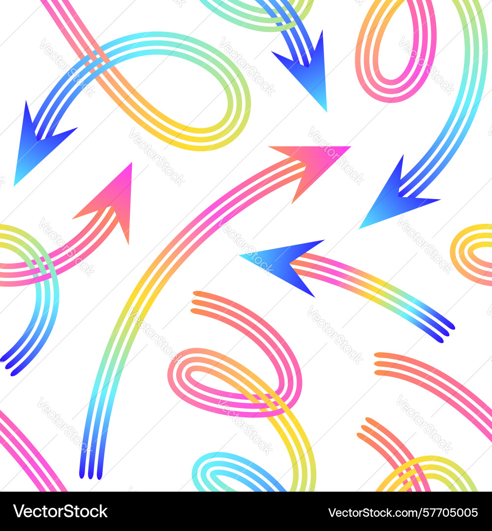 Pattern of colorful gradient arrows with curved vector image