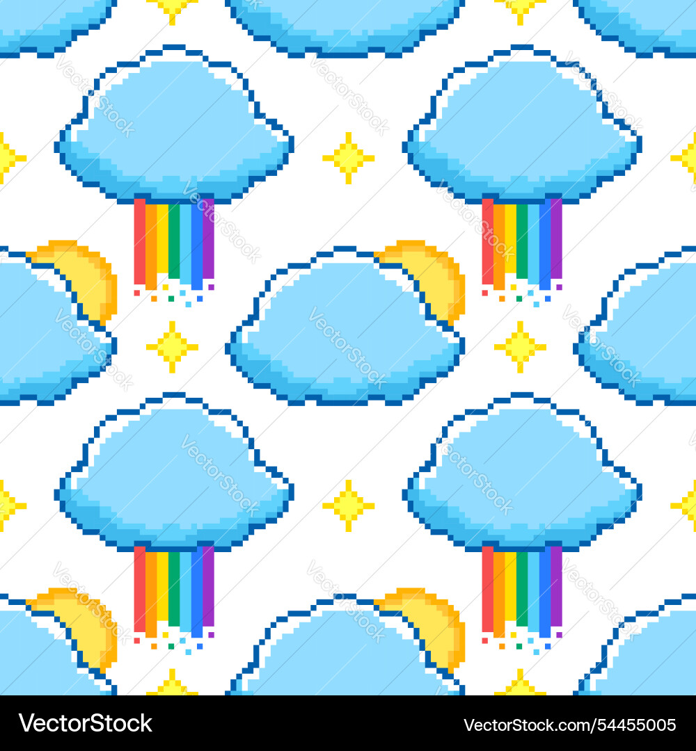 Pixel art seamless pattern with clouds Vector Image