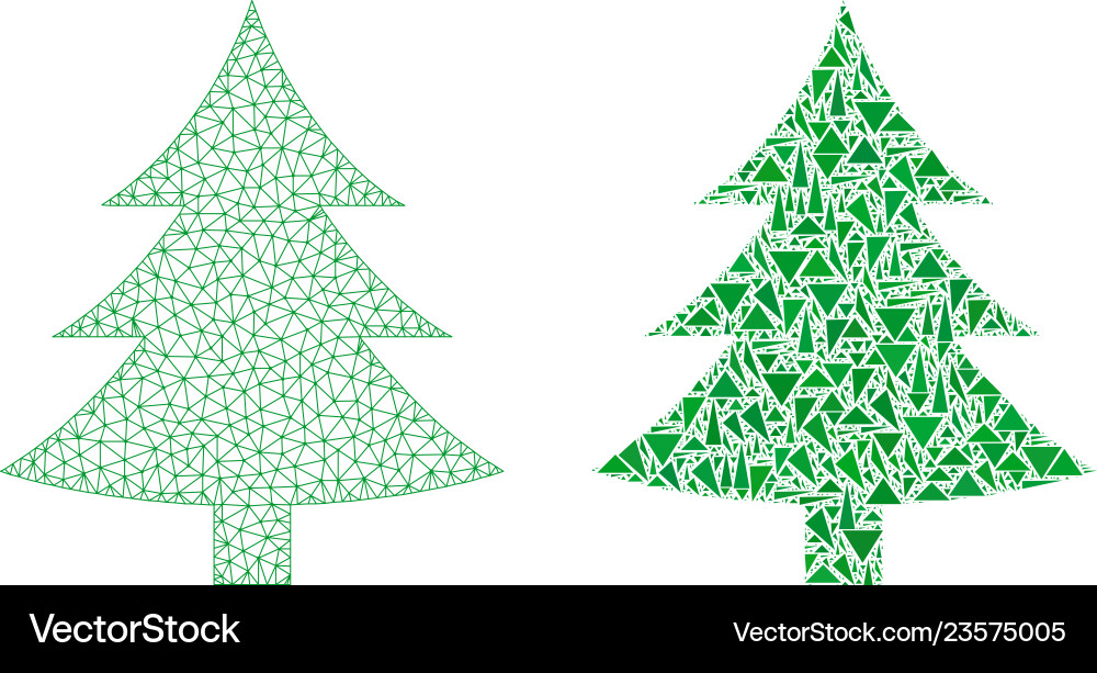 Polygonal network mesh fir tree and mosaic icon Polygonal network mesh fir tree and mosaic icon Vector Image