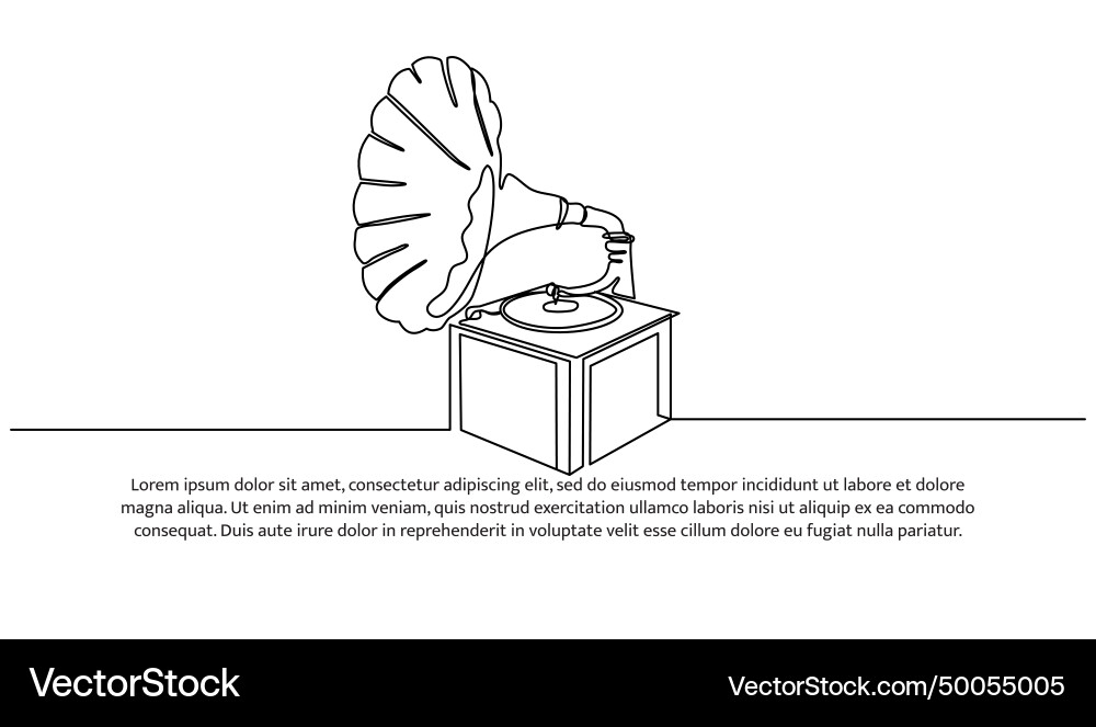 Retro analog gramophone one continuous line Vector Image