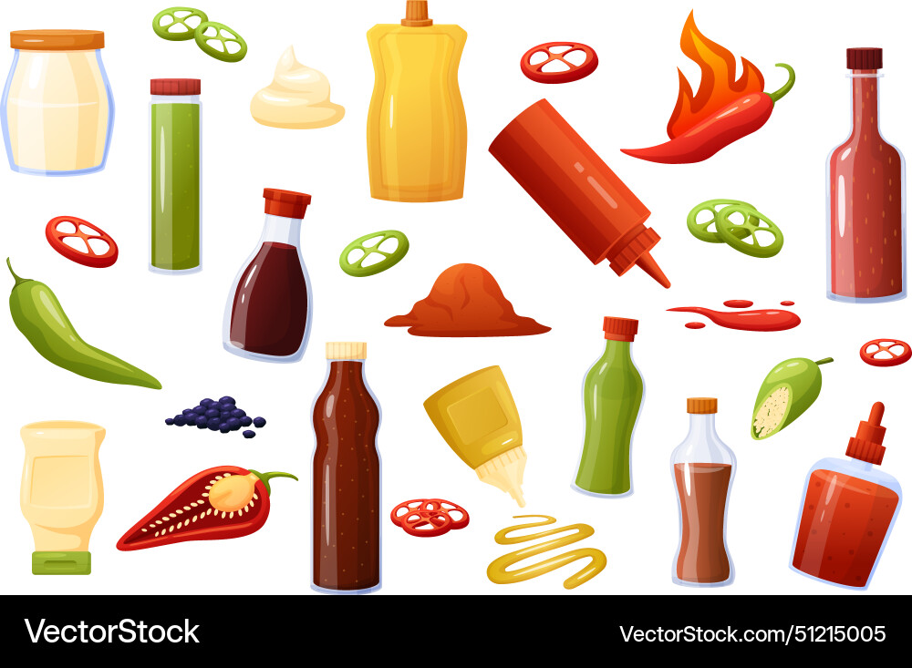 Sauces elements spicy sauce hot chilli soy Vector Image