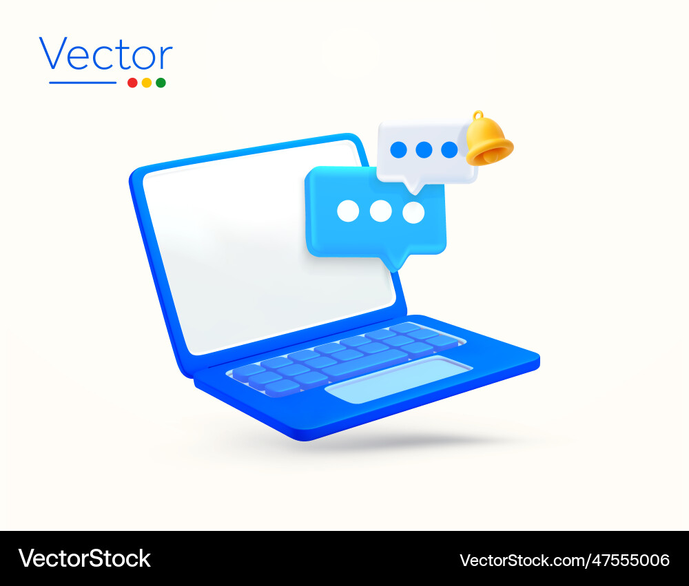 3d laptop with chat or message boxes bubbles Vector Image