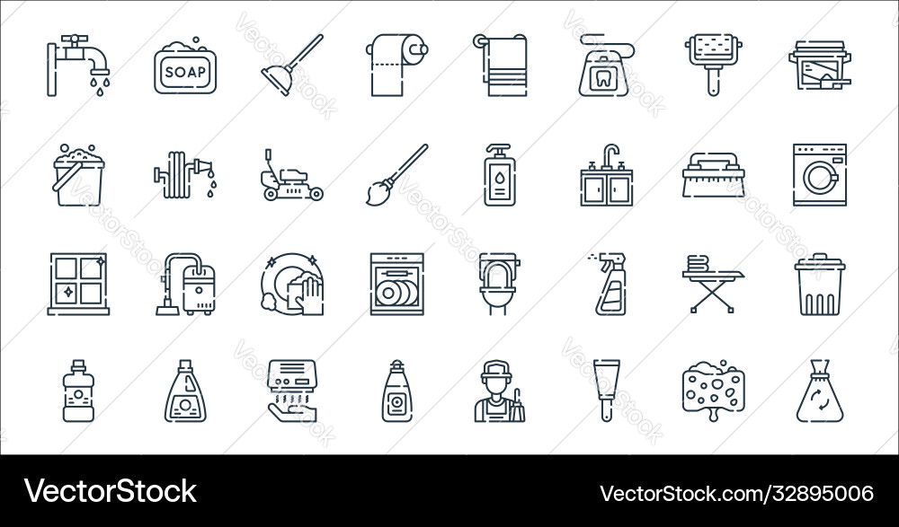 Cleaning line icons linear set quality Cleaning line icons linear set quality vector image