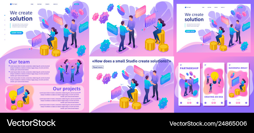 Isometric concept teamwork to create a solution vector image