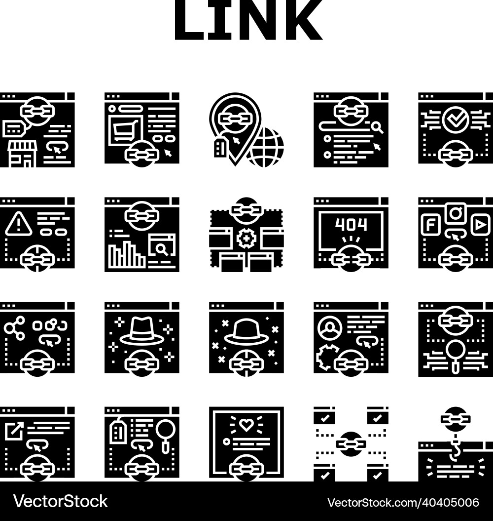 Link building and optimization icons set Link building and optimization icons set vector image