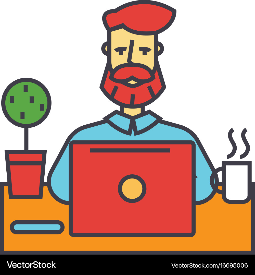 Man with beard working on notebook computer vector image