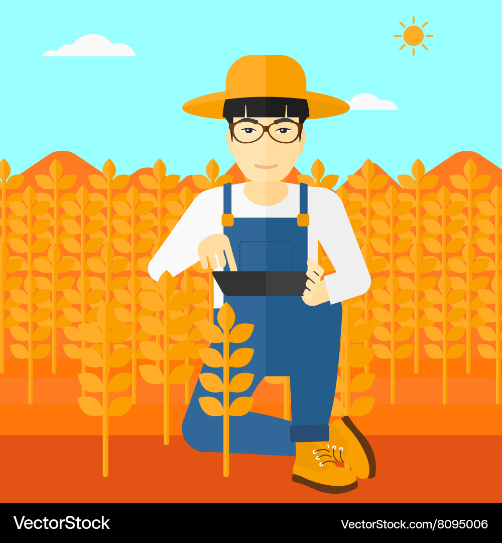 Man with tablet computer on field vector image