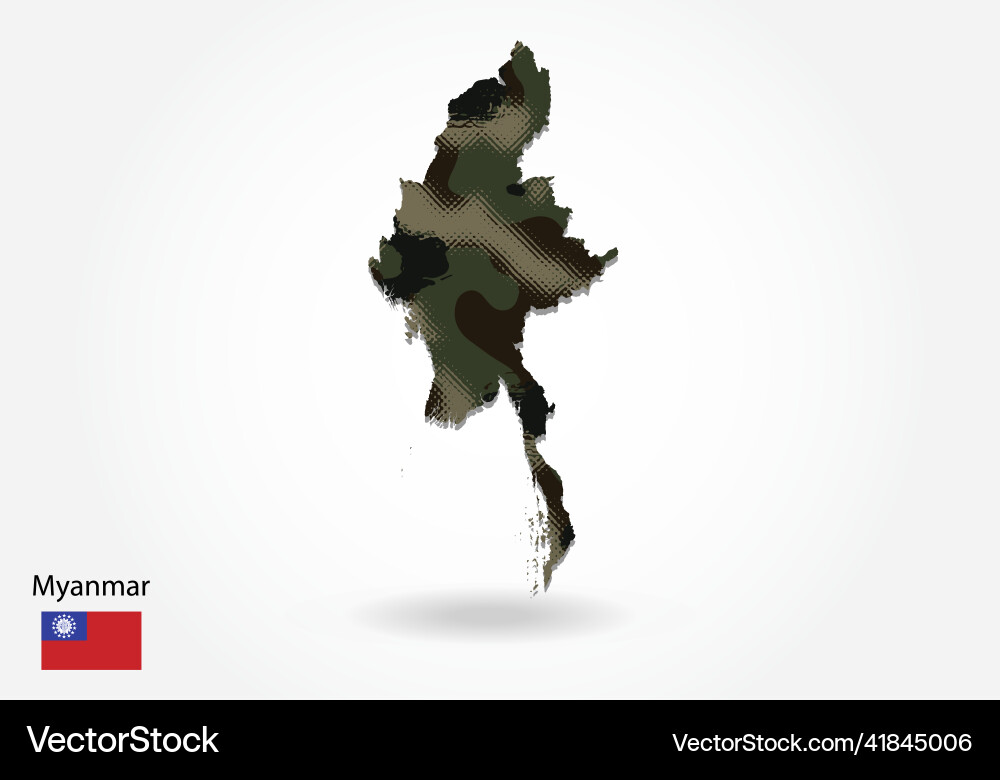 Myanmar map with camouflage pattern forest vector image