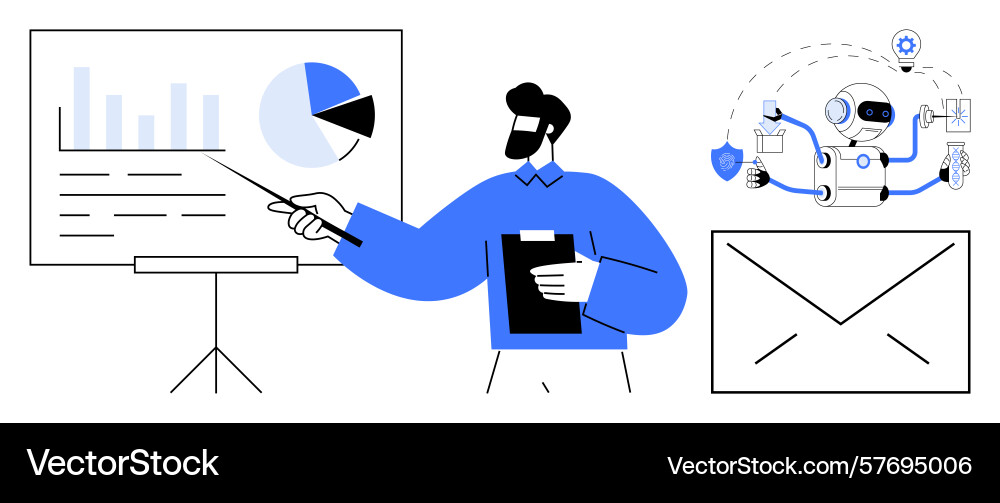 Professional presenting data insights with robot Professional presenting data insights with robot vector image