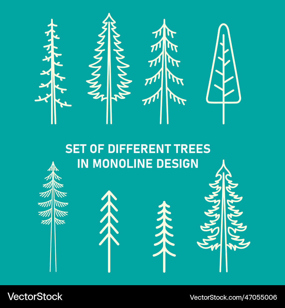 Set of different trees in monoline design Vector Image
