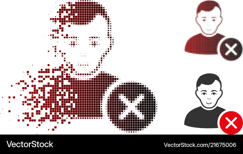 Shredded pixel halftone user delete icon with face Shredded pixel halftone user delete icon with face vector image