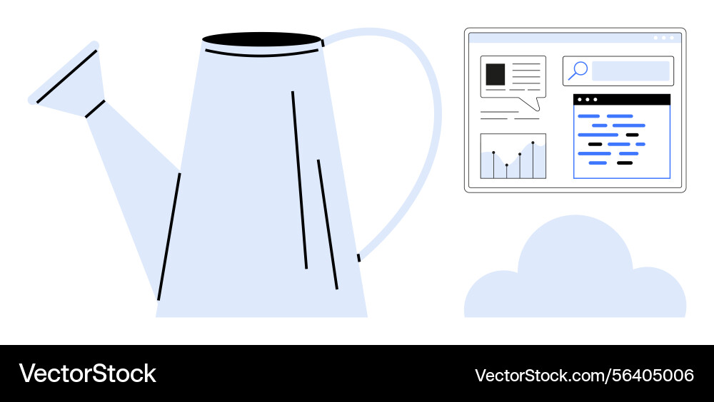 Watering can with analytics dashboard and cloud Vector Image