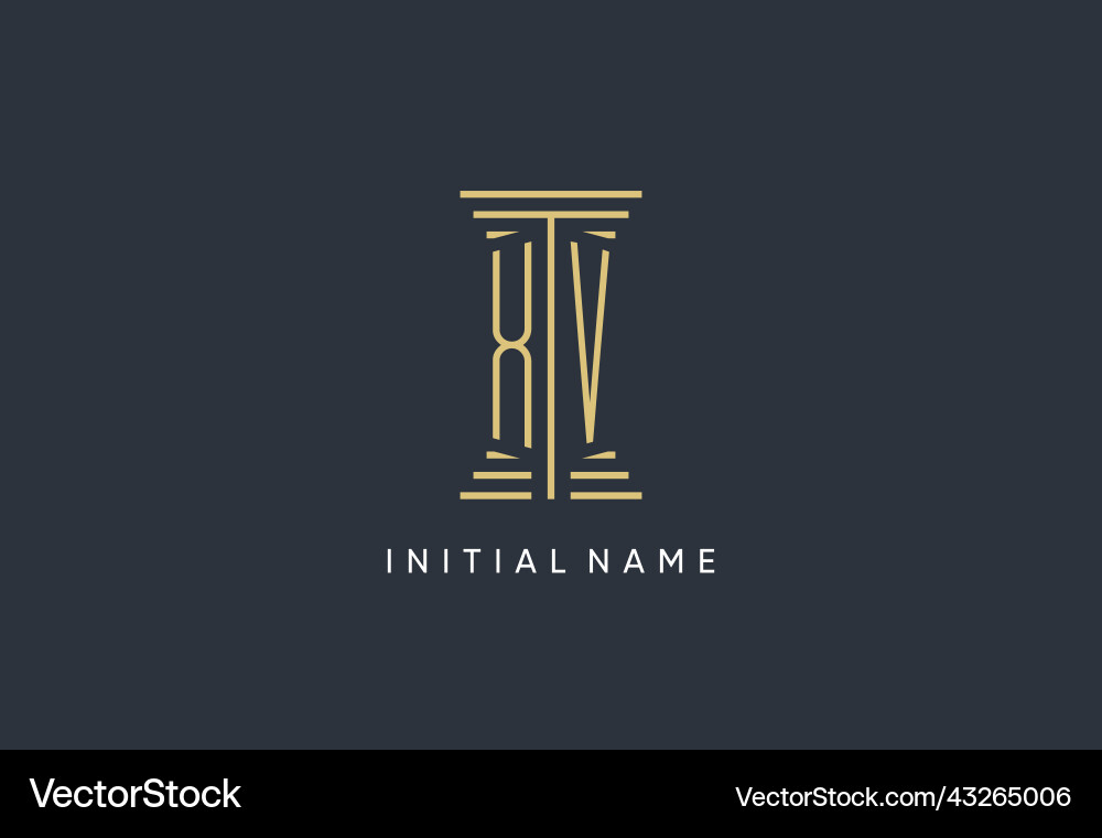 Xv initial monogram with pillar shape logo design vector image