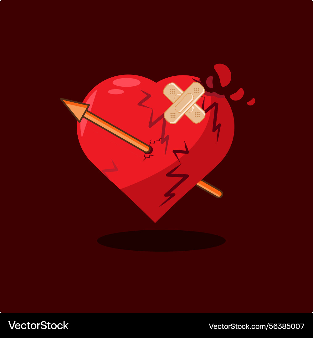 Broken heart with arrow and patch Vector Image