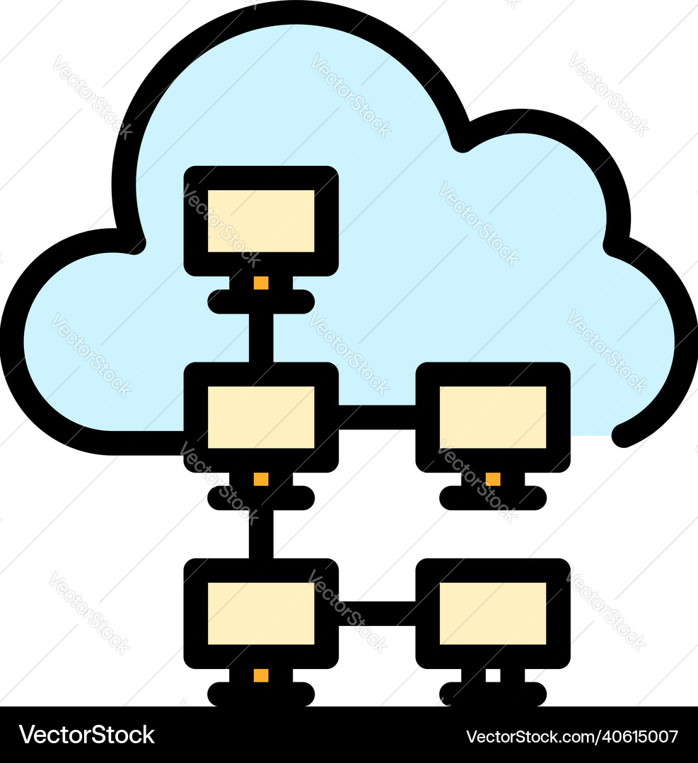 Computer network data cloud icon color outline Computer network data cloud icon color outline vector image