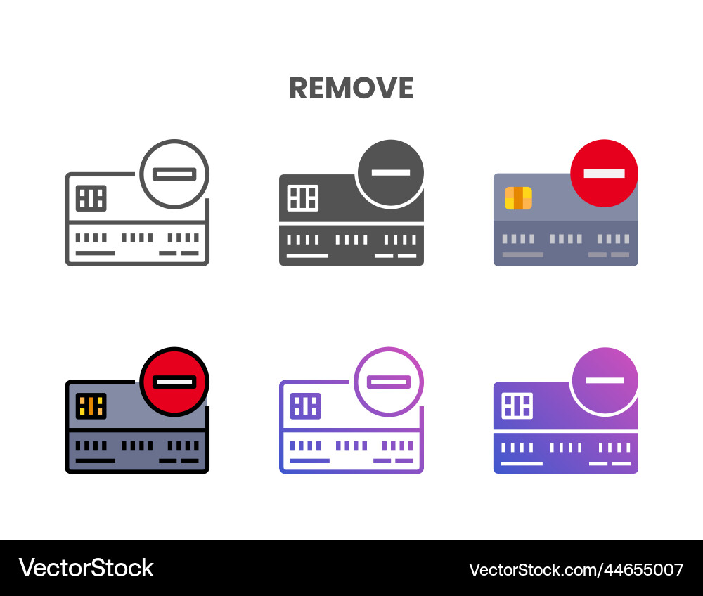 Credit card remove icon set with different styles Credit card remove icon set with different styles vector image