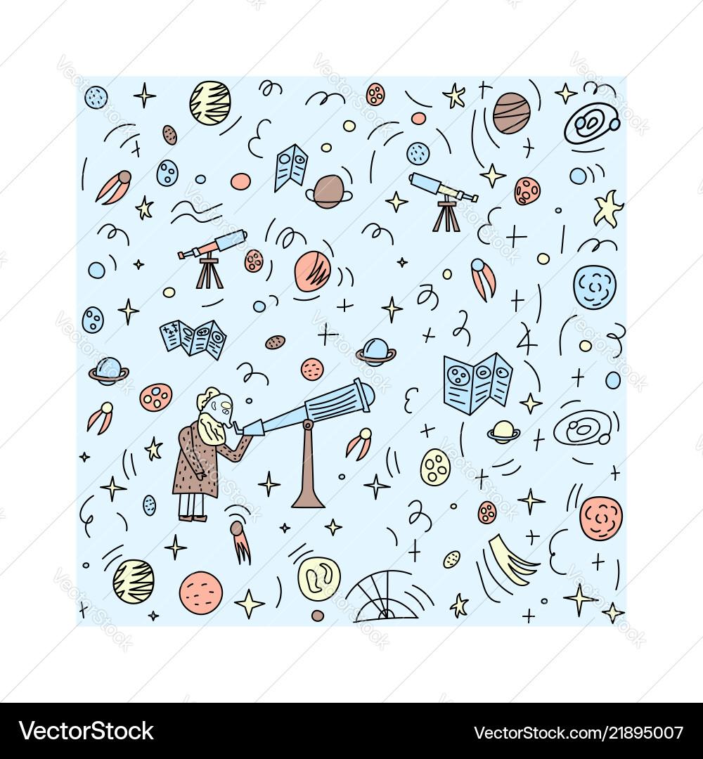 Design of astronomers and space objects Vector Image