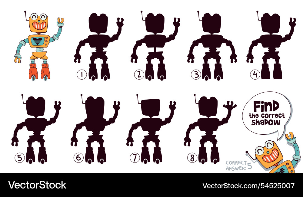 Find the correct shadow retro robot choose right Find the correct shadow retro robot choose right vector image