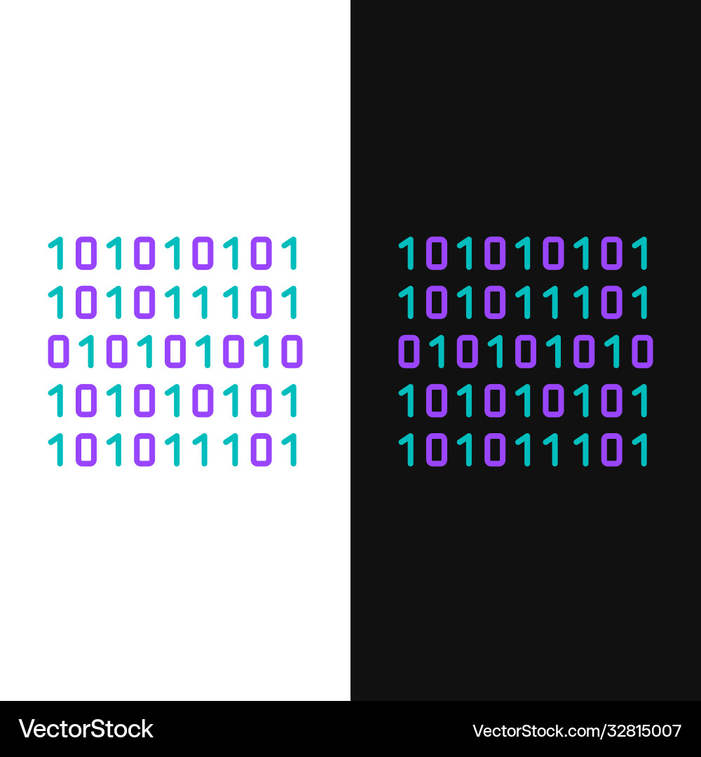 Line binary code icon isolated on white and black Vector Image