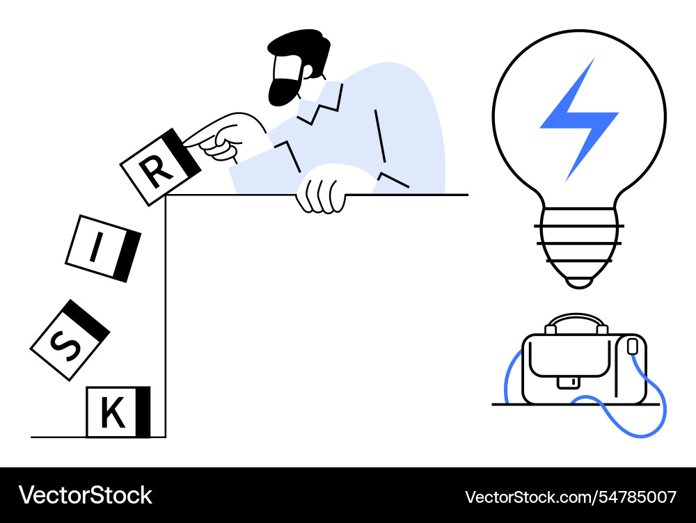 Man strategically placing block to prevent risk Vector Image