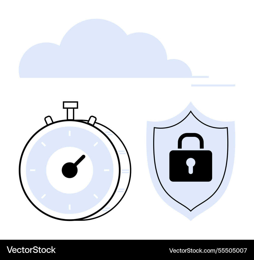 Stopwatch and shield with lock representing time Stopwatch and shield with lock representing time vector image