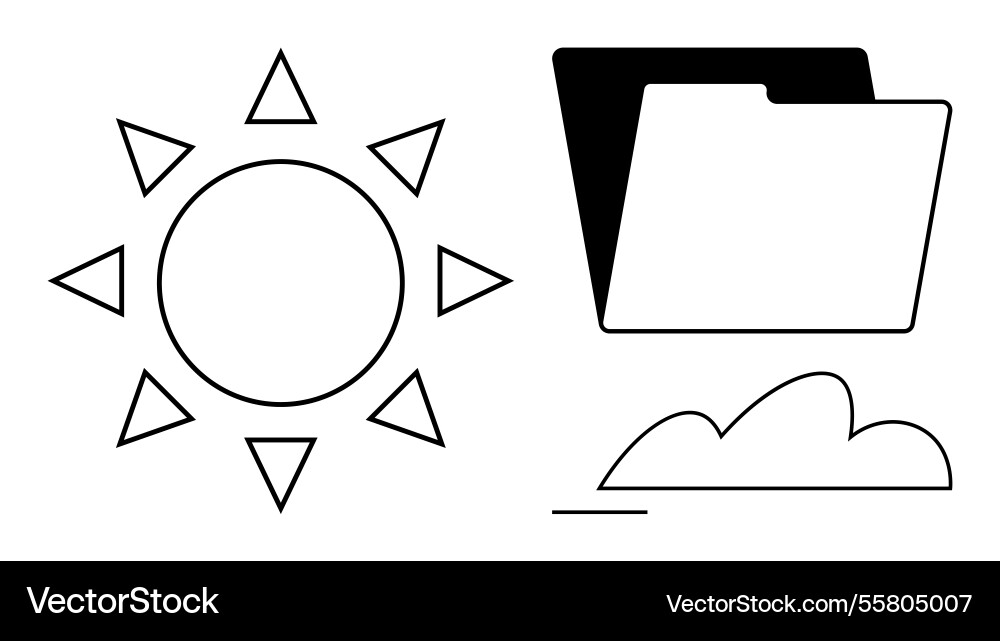 Sun file folder and cloud representing data Sun file folder and cloud representing data vector image