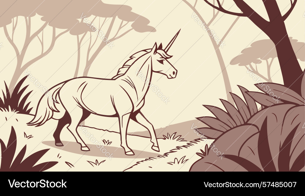 Unicorn in forest with abstract light patterns vector image