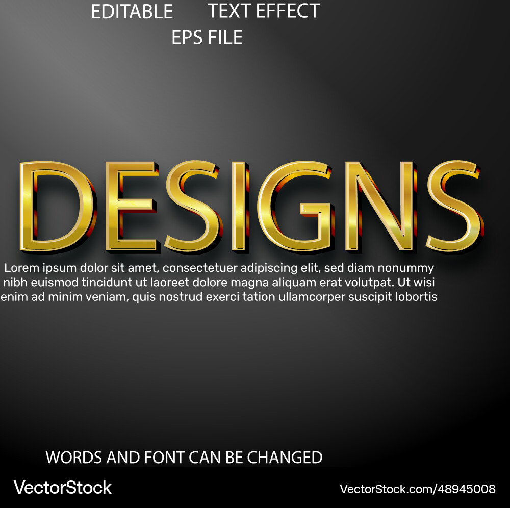 Designs text effect font editable typography 3d vector image
