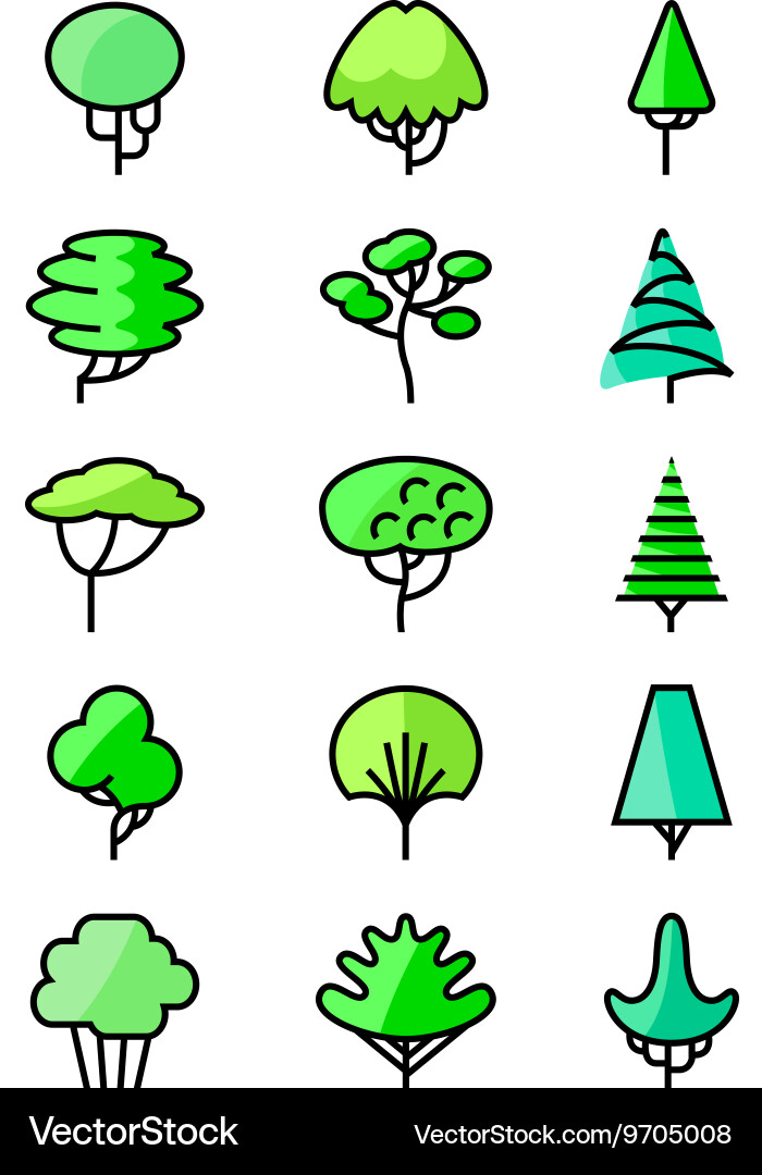 Line art icons set with trees Vector Image