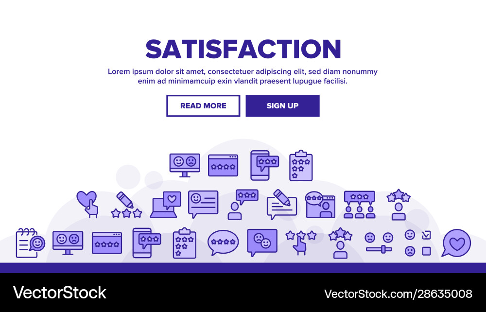 Satisfaction feedback landing header Satisfaction feedback landing header Vector Image