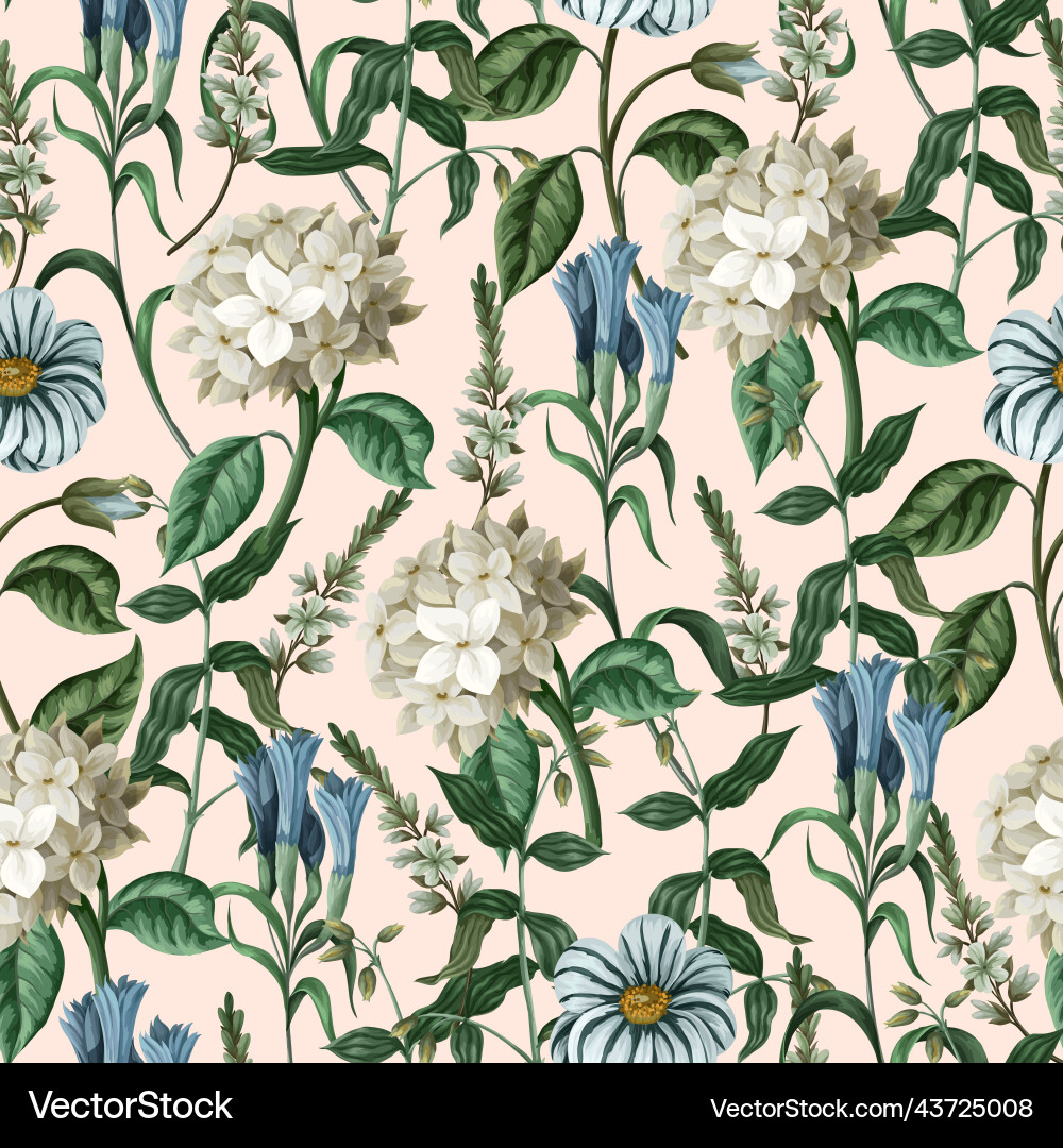 Seamless botanical pattern with hydrangeas Seamless botanical pattern with hydrangeas vector image