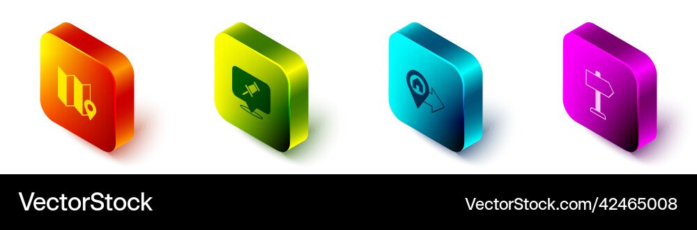 Set isometric folded map with location marker Set isometric folded map with location marker vector image