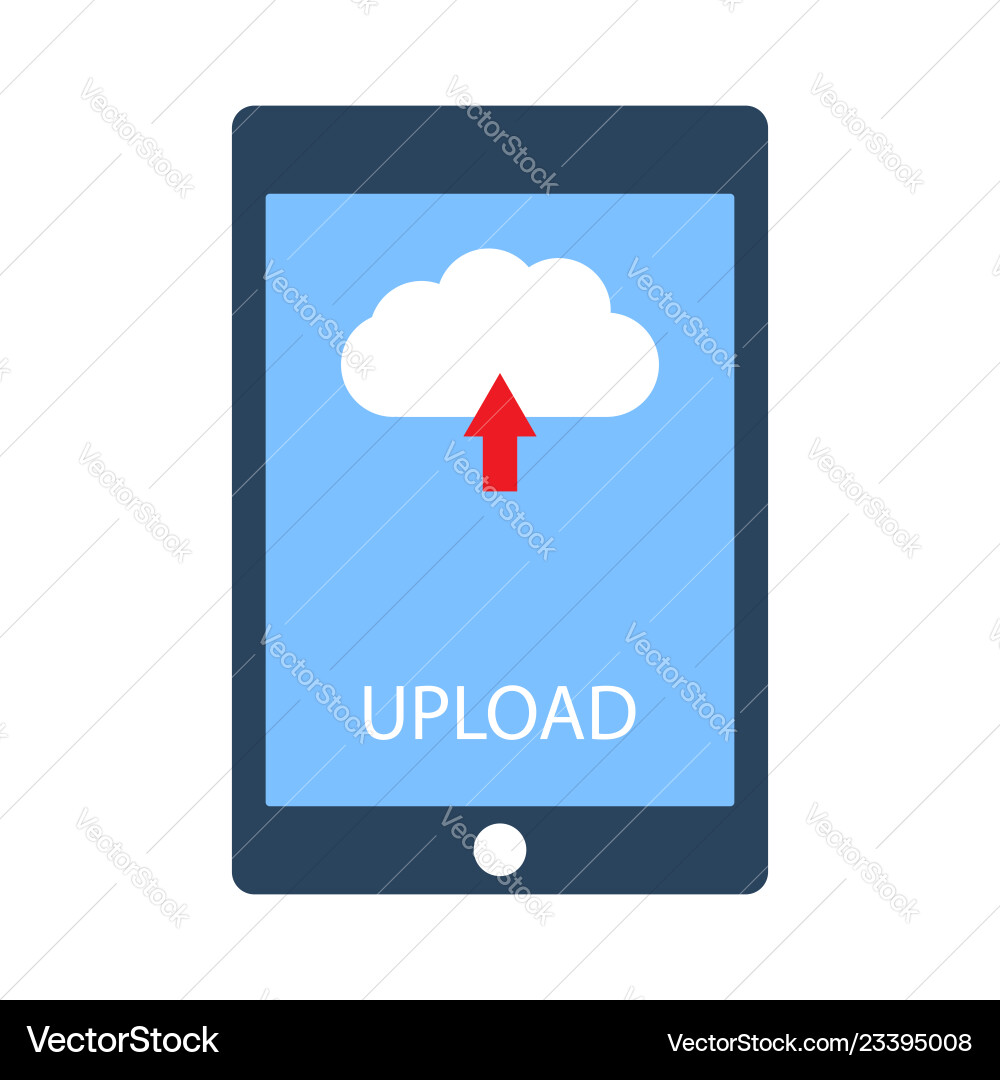 Tablet with upload button on screen Tablet with upload button on screen vector image