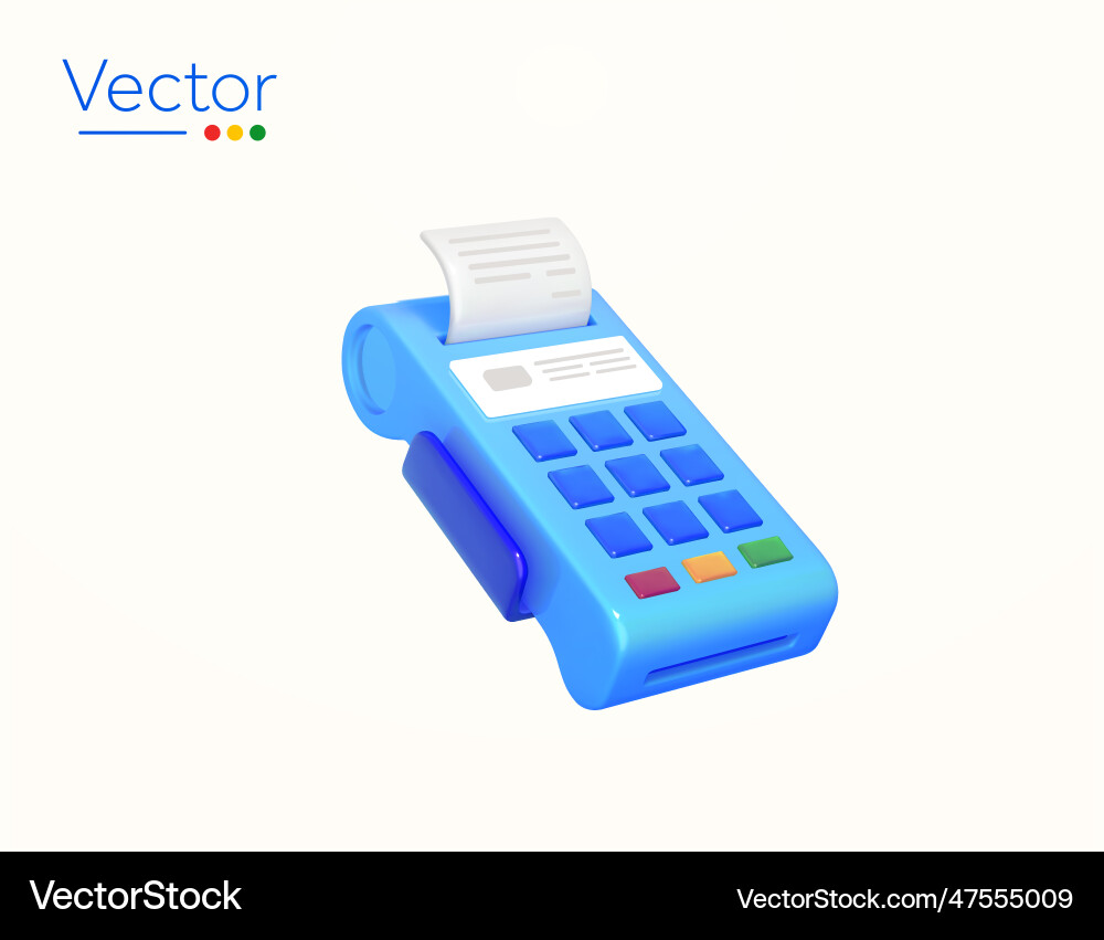 3d pos terminal device or machine with bill 3d pos terminal device or machine with bill vector image