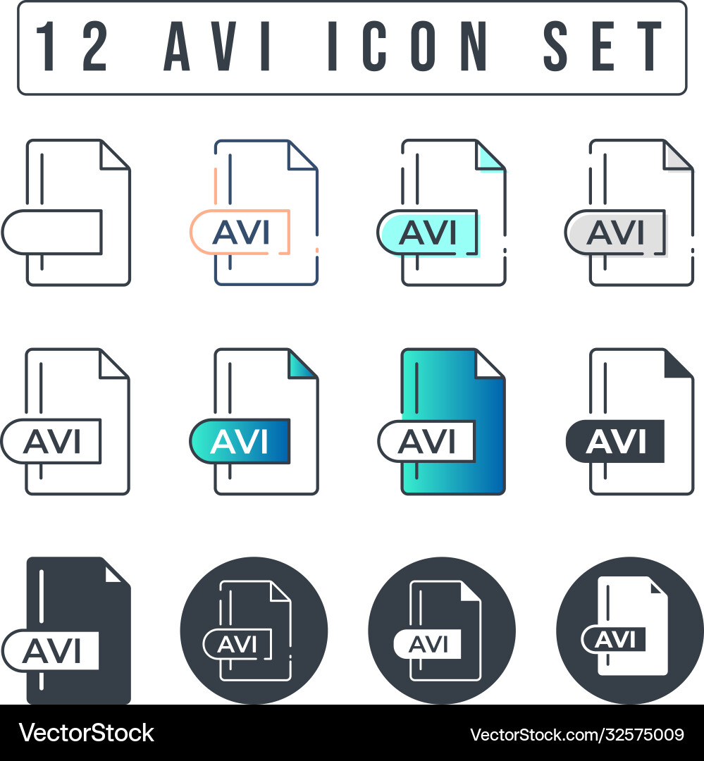 Avi file format icon set 12 vector image